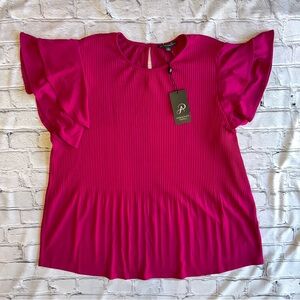 Adrianna Papell Fuchsia Flutter Sleeve Blouse